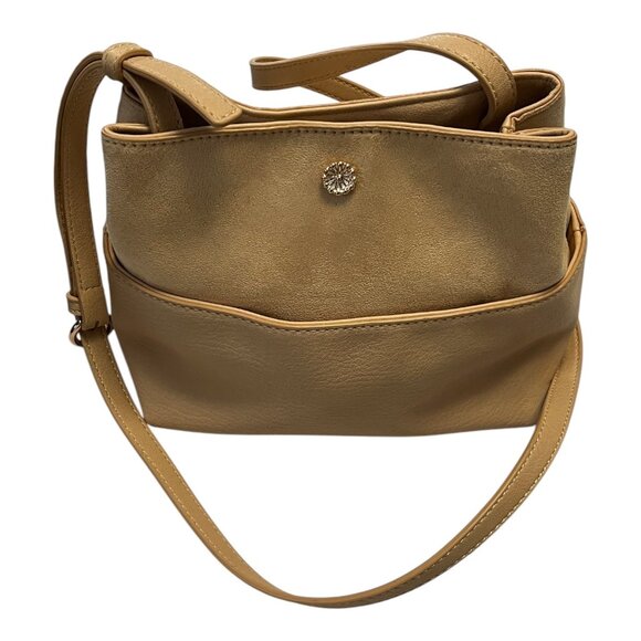 Lauren Conrad Crossbody Bag Light Tan Faux Leather Suede Gold Hardware 9.5x7.5x5 - Picture 1 of 7